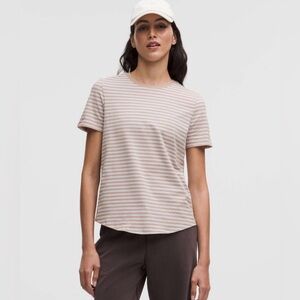 LULULEMON Tan Striped LOVE CREW T-Shirt Top Sz 8
